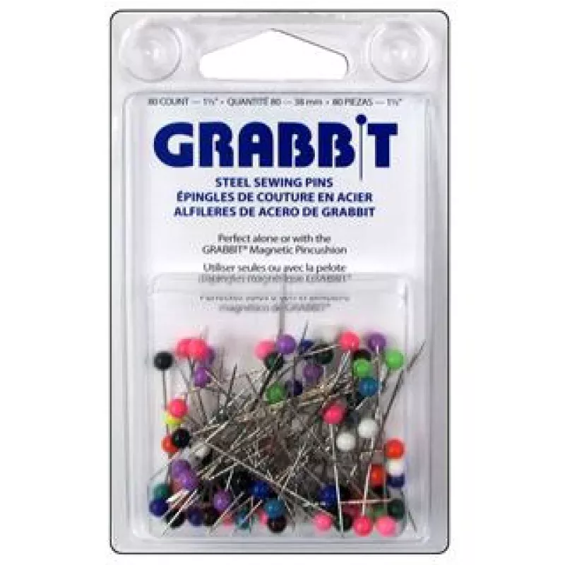 Blue Feather Grabbit Steel Sewing Pins 80pc