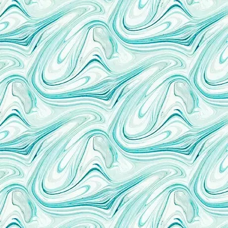 Blue Green Turquoise Marble Virtuoso Cotton 44″/45″ Fabric Per Yard