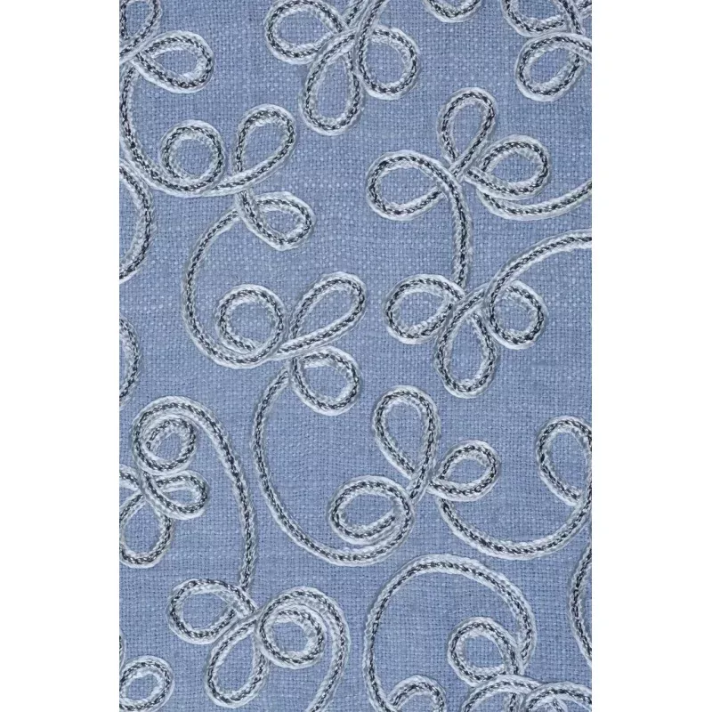 Blue Grey Embroidered Raw Silk 301 Fabric