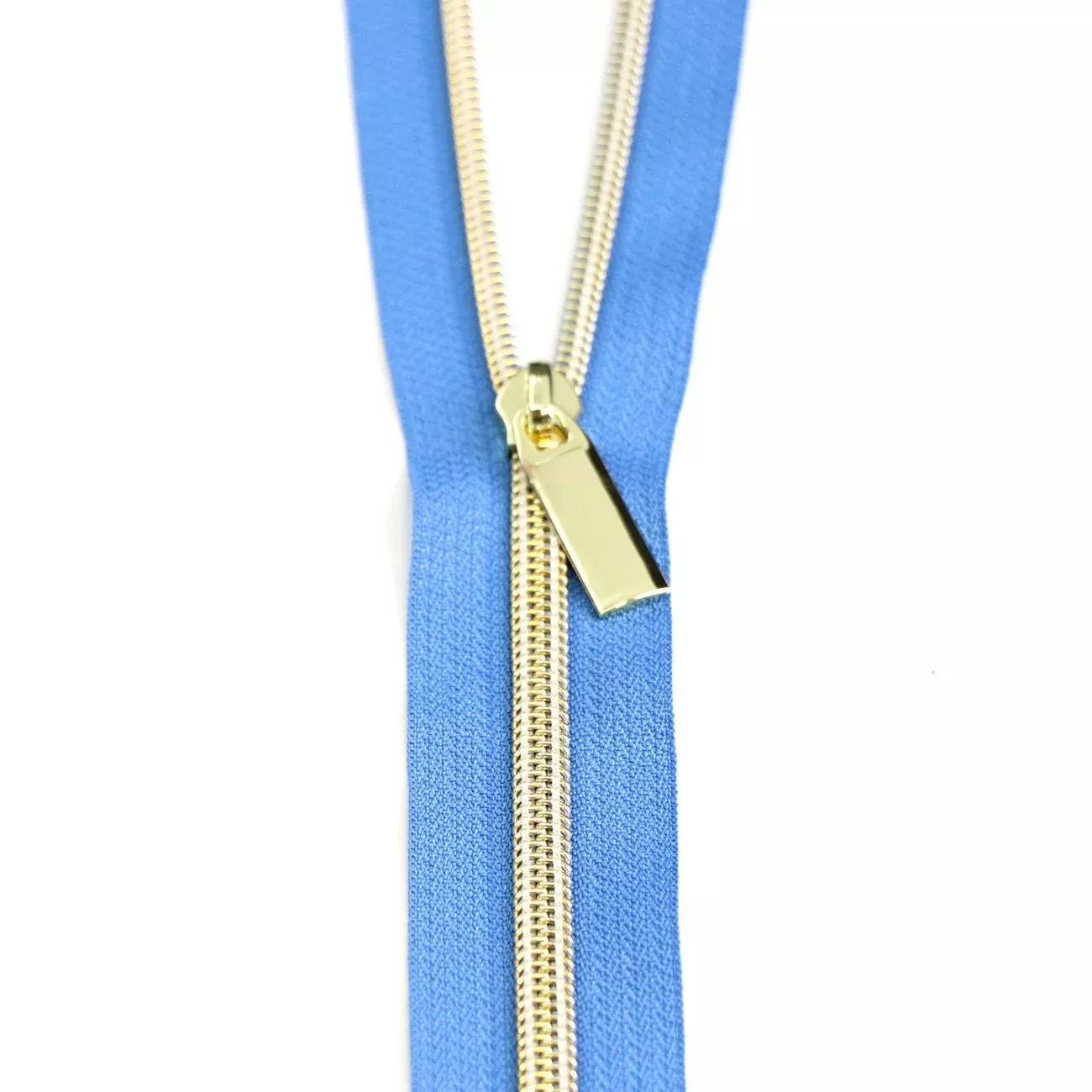 Blue Jean #5 Nylon Gold Coil Zippers: 3 Yards with 9 Pulls