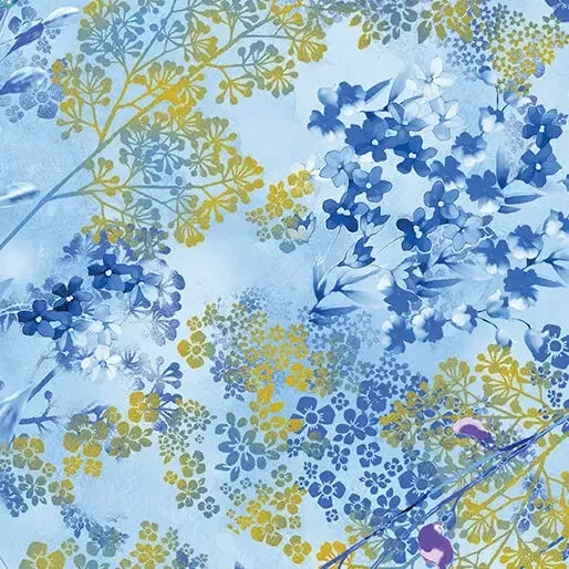 Blue Metallic Sprigs Cotton 44″/45″ Fabric Per Yard