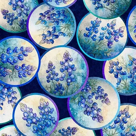Blue Navy Bluebonnet Vignettes Cotton 44″/45″ Fabric Per Yard