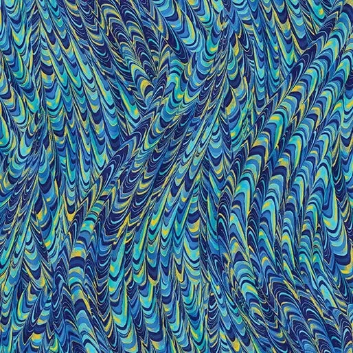 Blue Peacock Marble Impressions Cotton 44″/45″ Fabric Per Yard