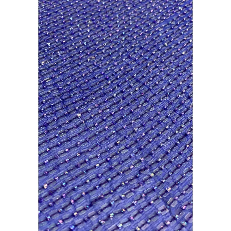 Blue Sequin & Beads on Silk Chiffon JEC-184-21