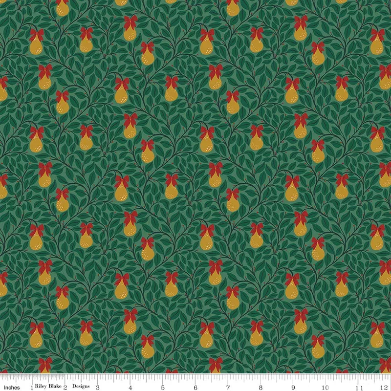 BOLT END 44″ A Pear-fect Christmas Green Pear Tree Yardage by Cayla Naylor for Riley Blake Designs