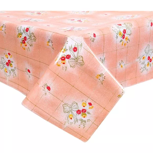 Bows and Bouquets Salmon Oilcloth Tablecloths