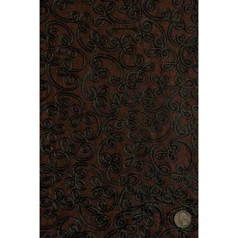 Brown Embroidered Silk Linen MEMT-021-04