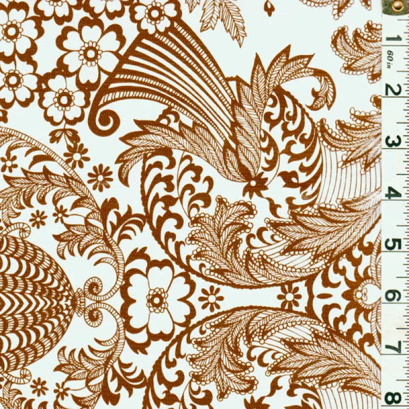 Brown Floral Oilcloth Fabric - Reorderable