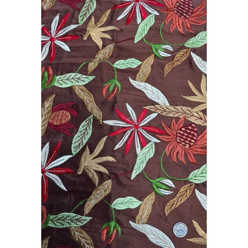 Brown/Multicolor Embroidered Dupioni Silk MED-226/2