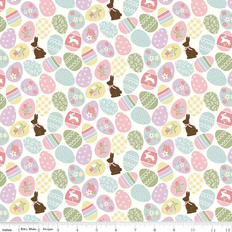 Bunny Trail White Easter Eggs Yardage by Dani Mogstad for Riley Blake Designs