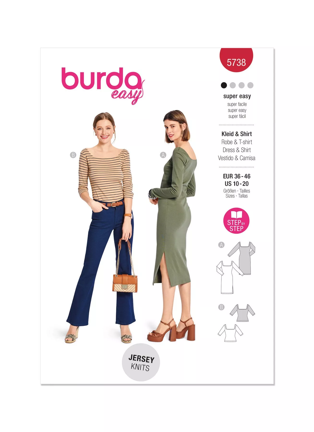 Burda 5738 - Misses' Knit Dress and T-shirt Sewing Pattern