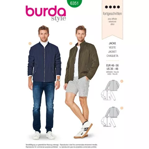 Burda 6351 - Men's Blouson Jacket Sewing Pattern