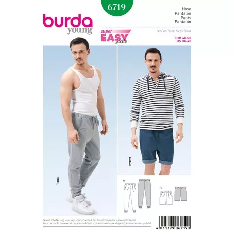 Burda 6719 - Men's Jogging Pants Sewing Pattern