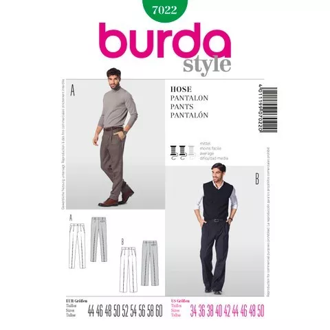 Burda 7022 - Men's Pleated Pants Sewing Pattern