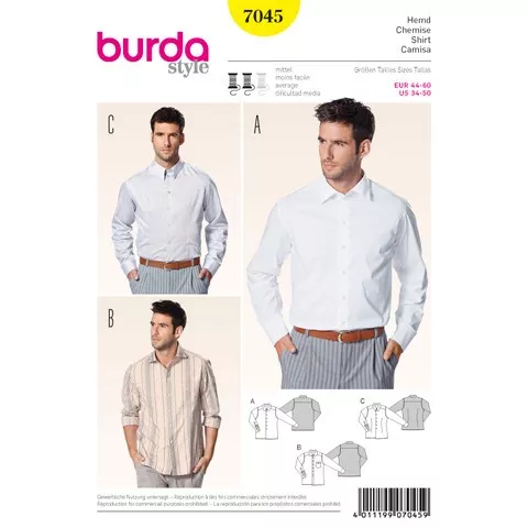 Burda 7045 - Men's Hip Shirts Sewing Pattern