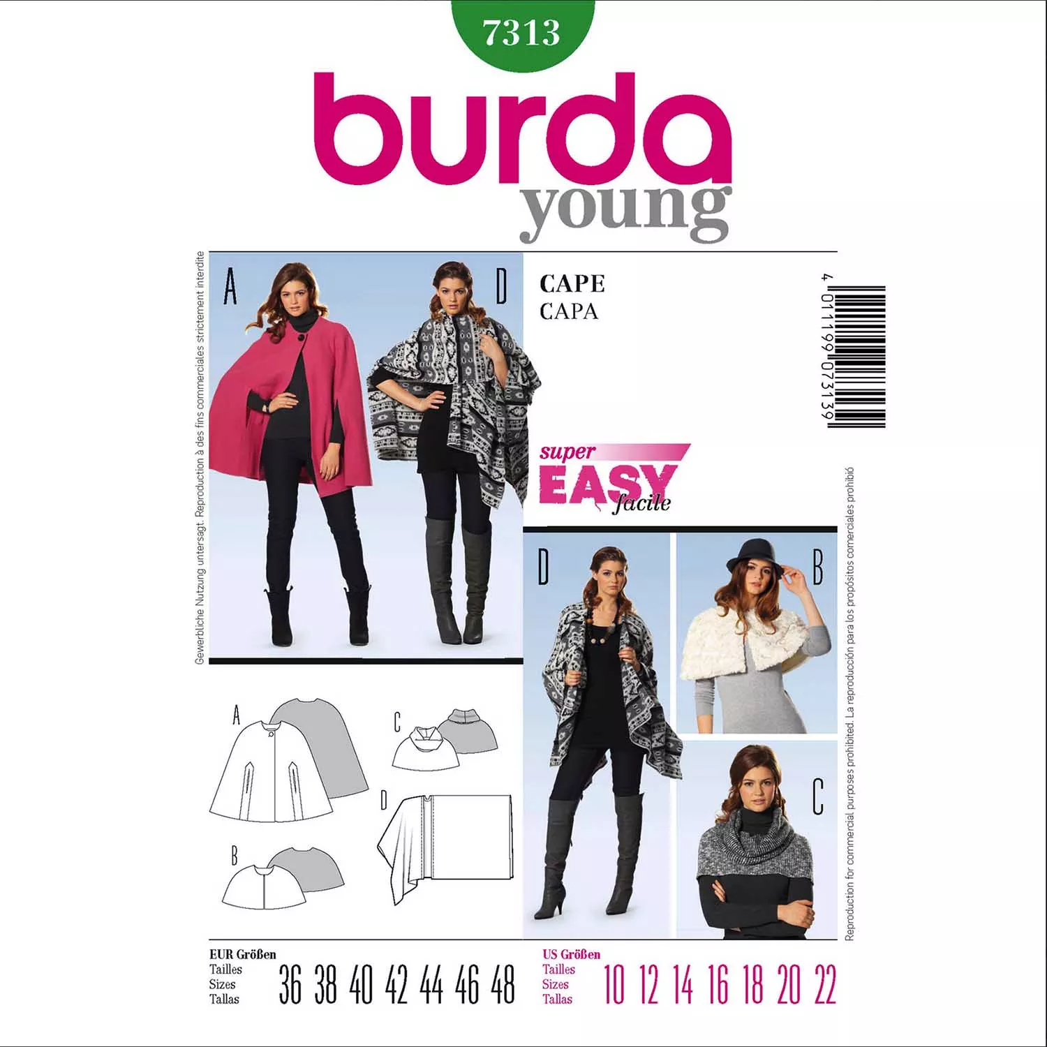 Burda 7313 - Super Easy Capes Sewing Pattern
