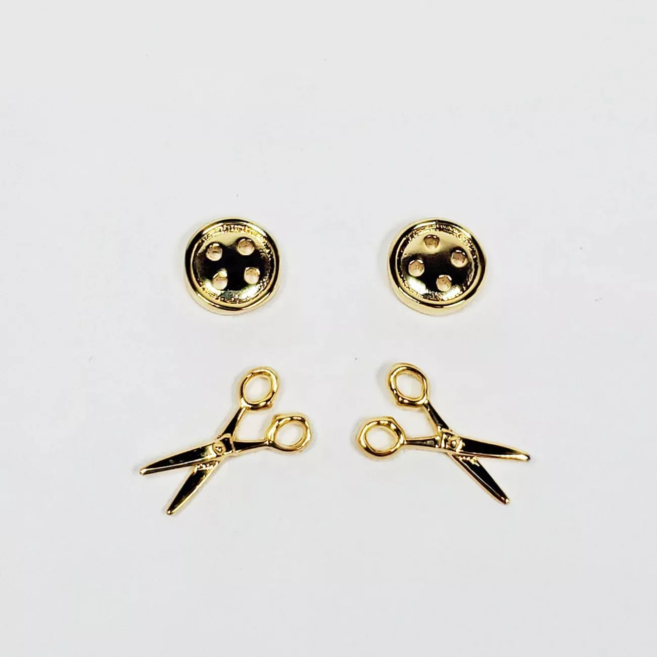 Button & Scissors Earring Set of 2 Gold