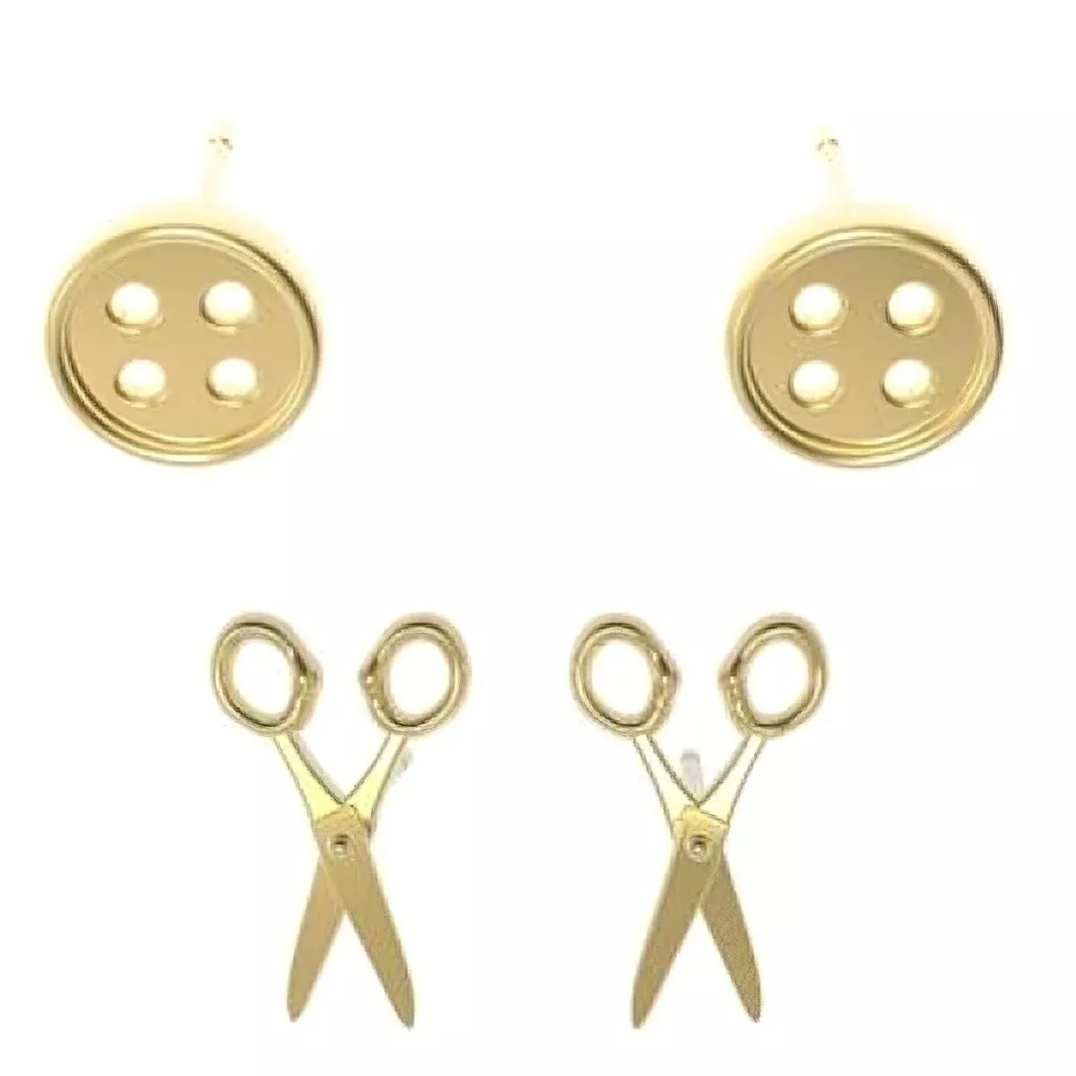Button Scissors Earrings Set 2 ct Gold by The Quilt Spot