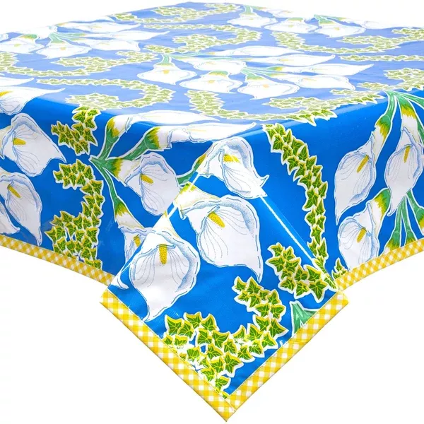 Calla Lily Blue Oilcloth Tablecloths