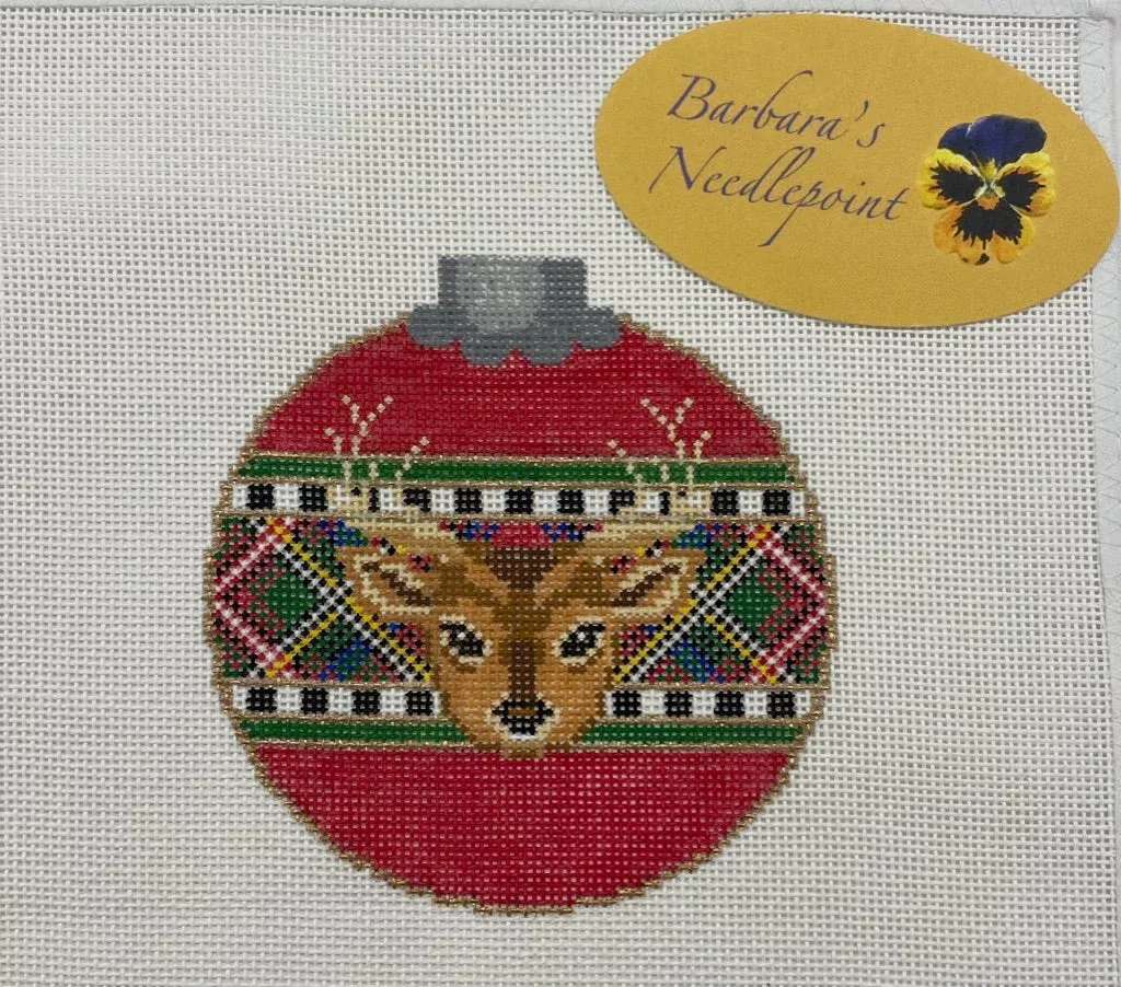 Canvas Works Reindeer Royal Stewart Plaid Ornament