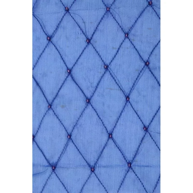 Caribbean Sea Blue Embroidered Organza Silk 144 Fabric
