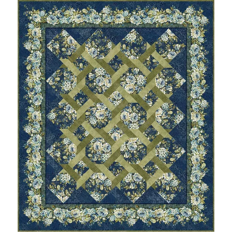 Carpet Bag Romance Garden Twist Lap Quilt Kit – Blue
