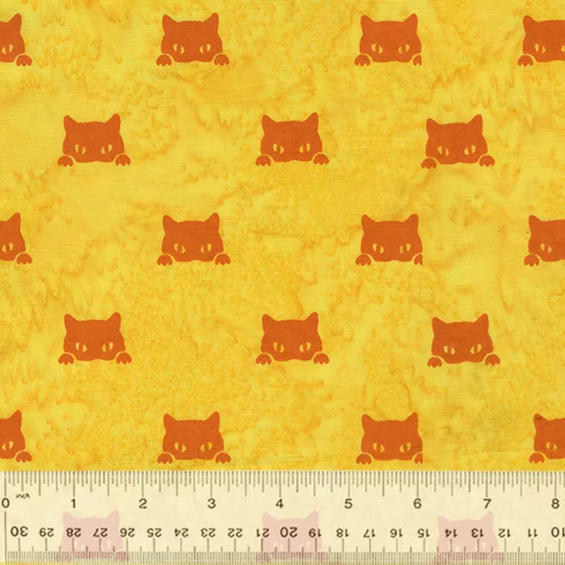 Cat Nap (Novelty) Anthology Fabrics 9190Q-5 Sunlight Sleepy Eyes Batik Cotton