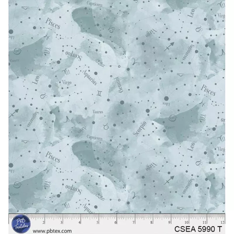Celestial Seasons Grey Teal 44"/45" Fabric Per Yard