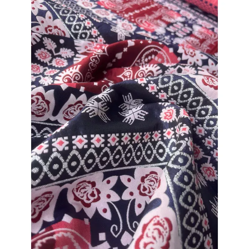 CELESTIN 027 shiny jacquard patchwork red/navy/silver