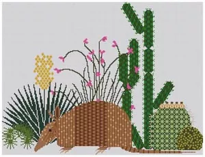 Charley Harper Needlepoint – Armadillo & Cactus