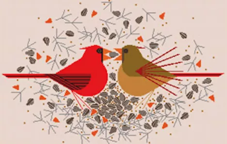 Charley Harper Needlepoint – Cardinal Courtship
