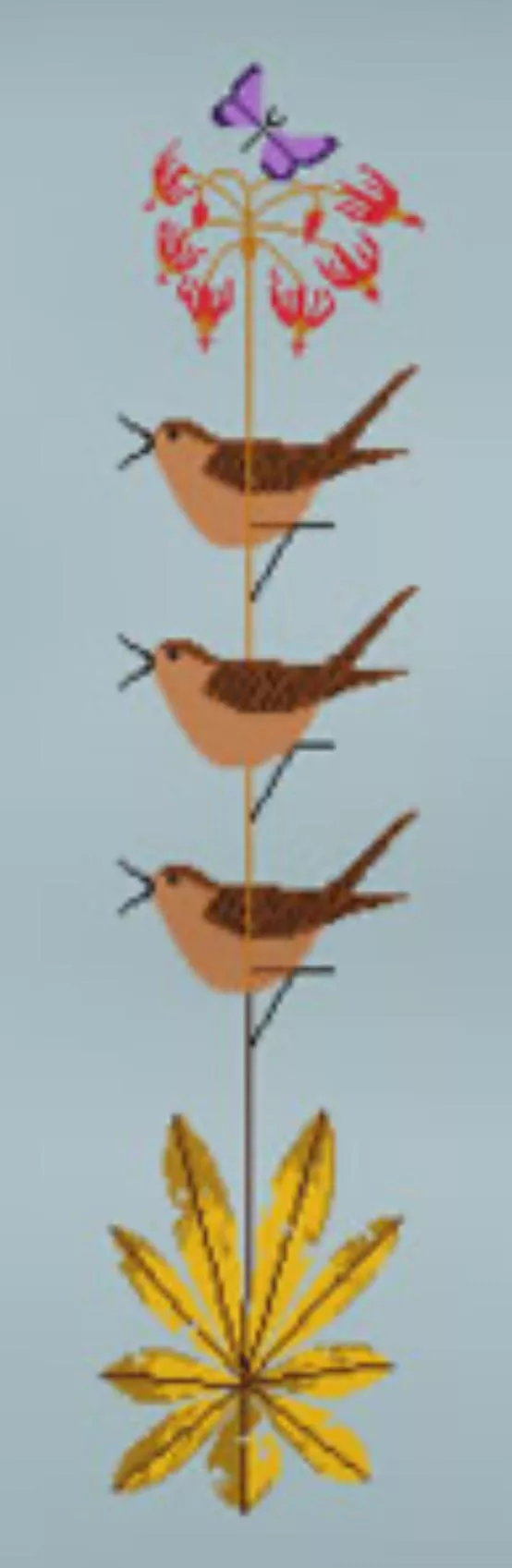 Charley Harper Needlepoint – House Wren on Shooting Star