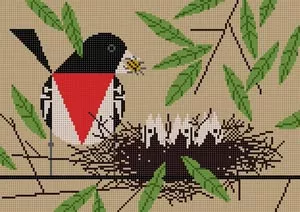 Charley Harper Needlepoint – Rose-Breasted Grosbeak