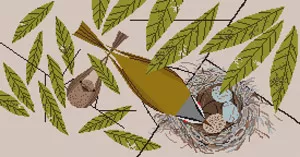 Charley Harper Needlepoint – Vigilant Vireos