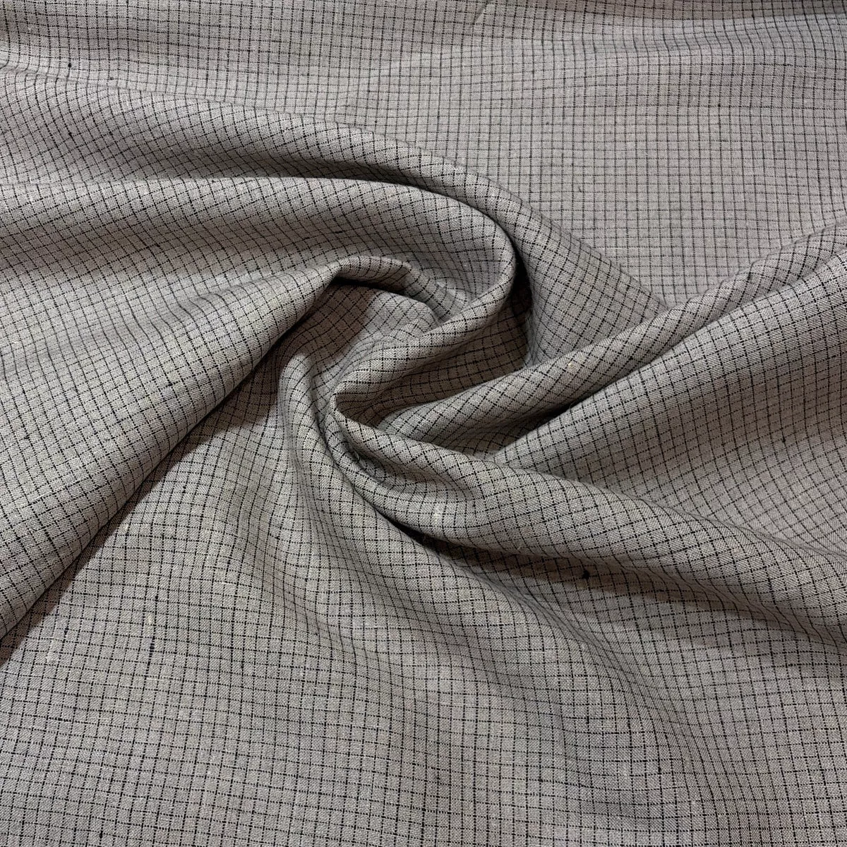 Check Linen Fabric - Taupe Black