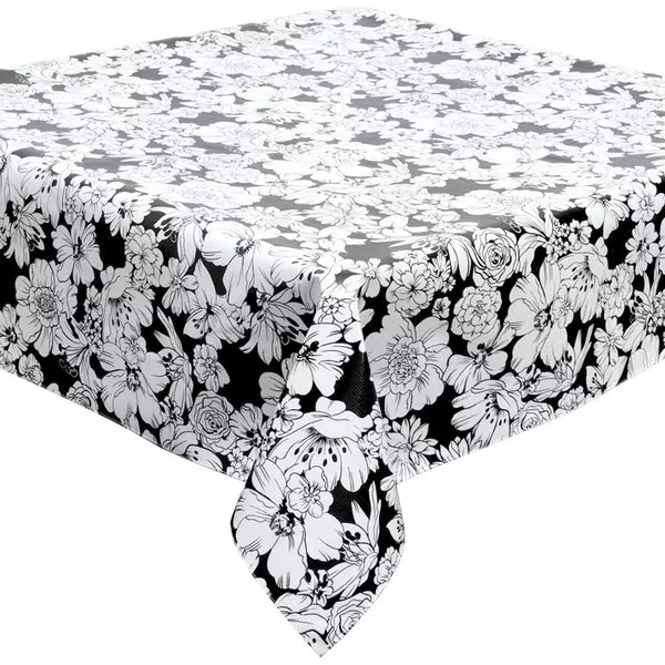 Chelsea Flowers on Black Oilcloth Tablecloths