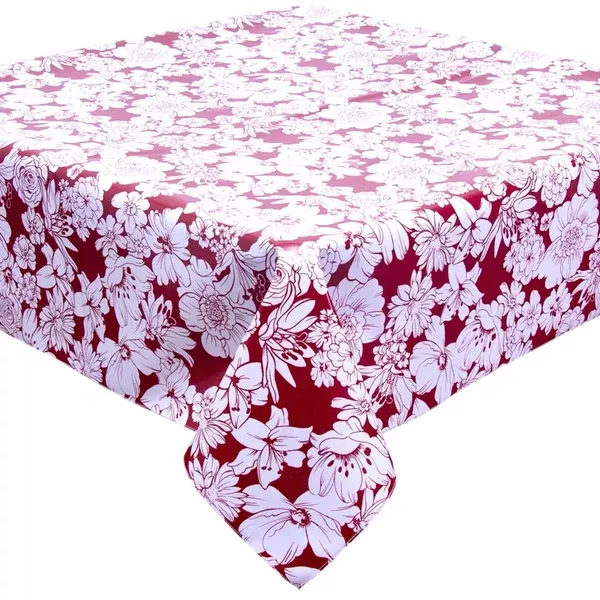 Chelsea Flowers on Burgundy Oilcloth Tablecloths