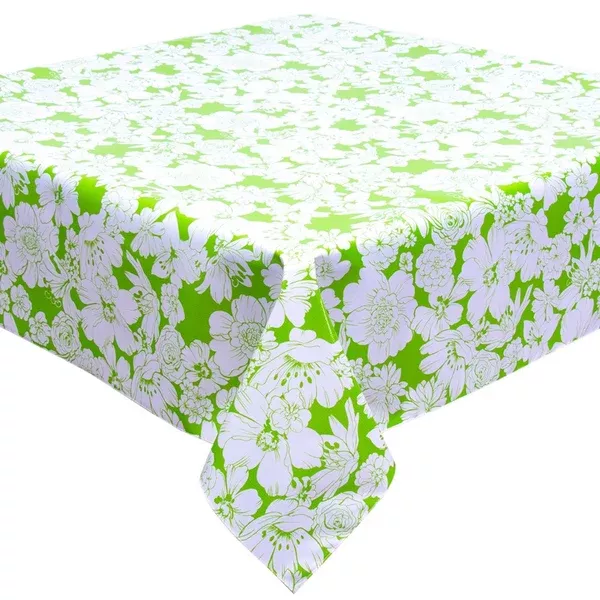 Chelsea Flowers on Lime Green Oilcloth Tablecloths
