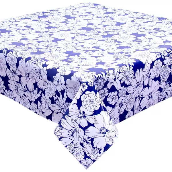 Chelsea Flowers on Navy Blue Oilcloth Tablecloths