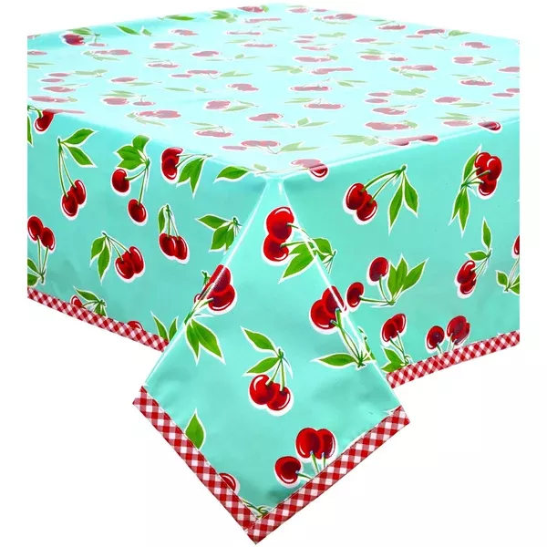 Cherry Aqua Oilcloth Tablecloths