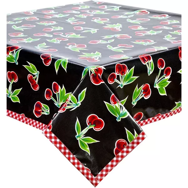 Cherry Black Oilcloth Tablecloths