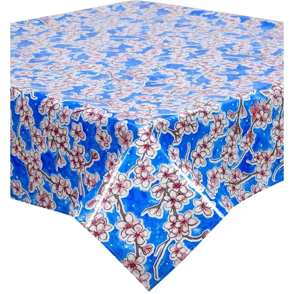 Cherry Blossom Blue Oilcloth Tablecloths