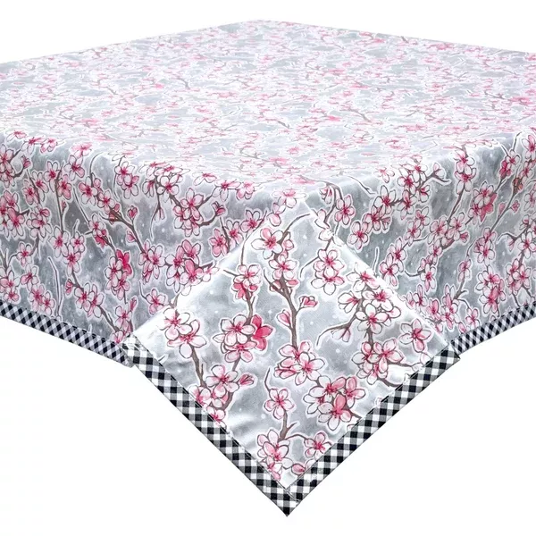 Cherry Blossom Silver Oilcloth Tablecloths
