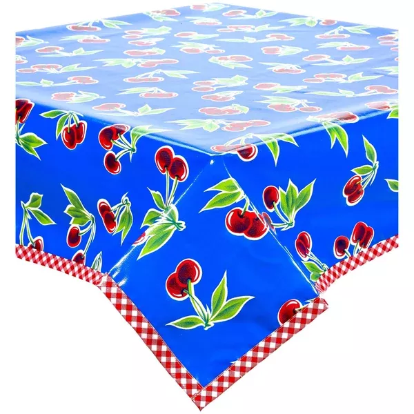 Cherry Blue Oilcloth Tablecloths