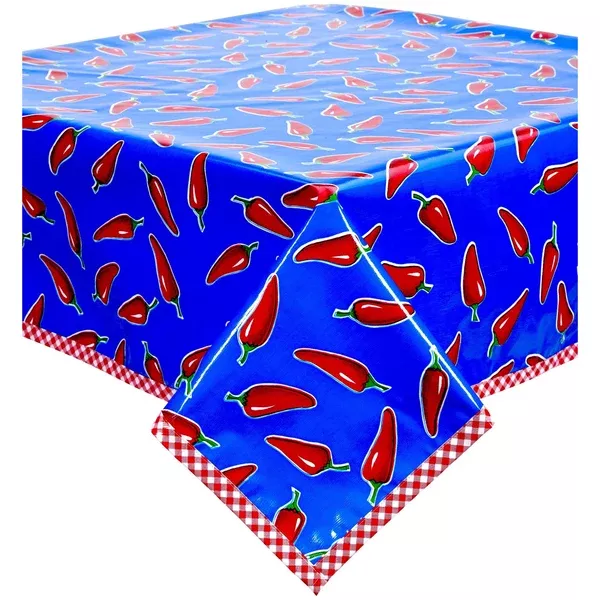 Chili Peppers on Blue Oilcloth Tablecloths