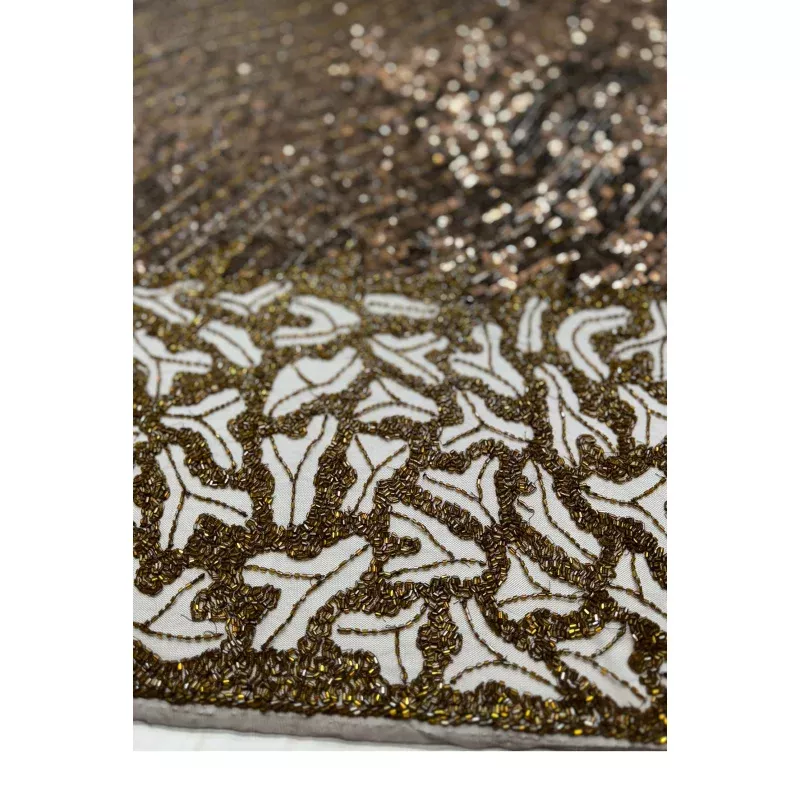 Chocolate Beading on Mocha Tulle Embroidery