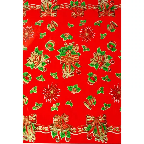 Christmas Bells and Bows Red Oilcloth Tablecloths