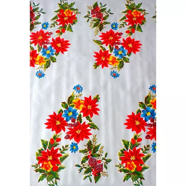 Christmas Poinsettia Silver Oilcloth Tablecloths