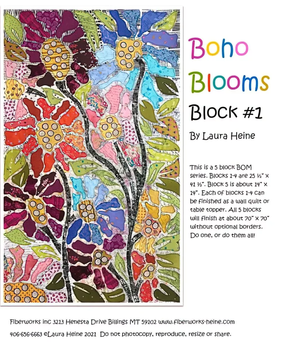 Clearance – Boho Blooms Block #1 Collage Pattern by Laura Heine