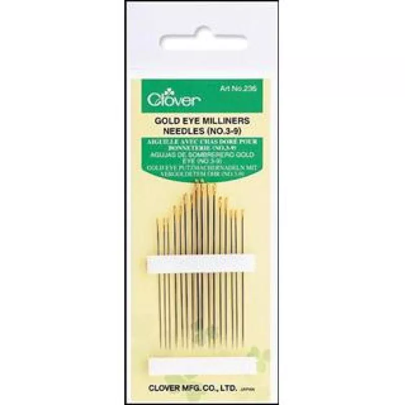 Clover Hand Needle Gold Eye Milliners #3/9 15pc